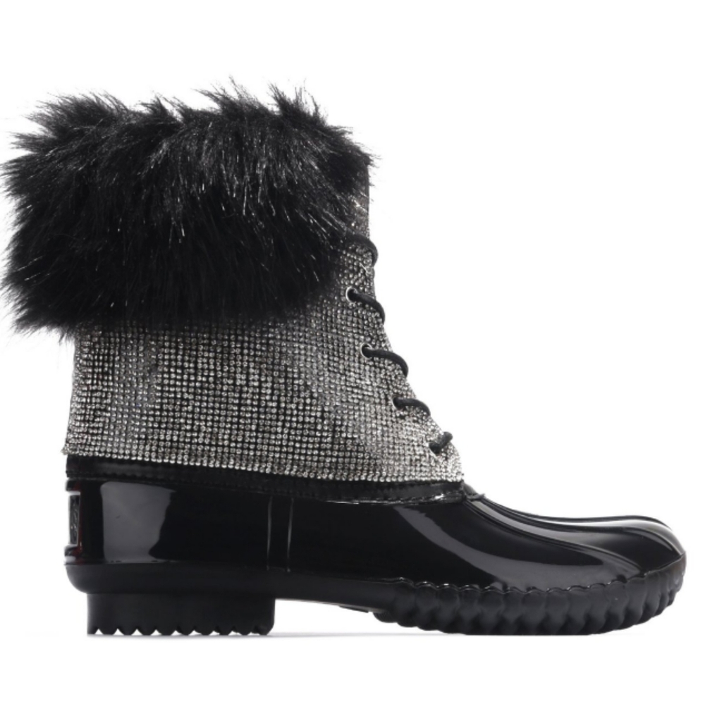 πππ¨π© πππ― 9 ππ₯Diamante Fur Duck Boot - Black - Picture 7 of 7